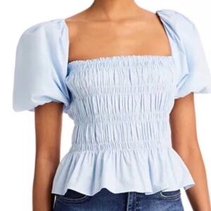 ASTR the label Light Blue Smocked Puff Sleeve Top